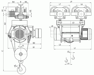 Схема тали Т39 с 2 тележками перемещения